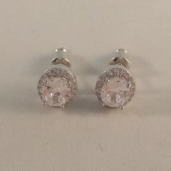 925 Silver Oval Diamond Zircon Crystal Halo Stud Earrings 1.41ctw ea. Party Gift - Picture 5 of 6